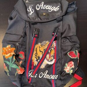 Gucci Black Backpack with Colorful Embroidery